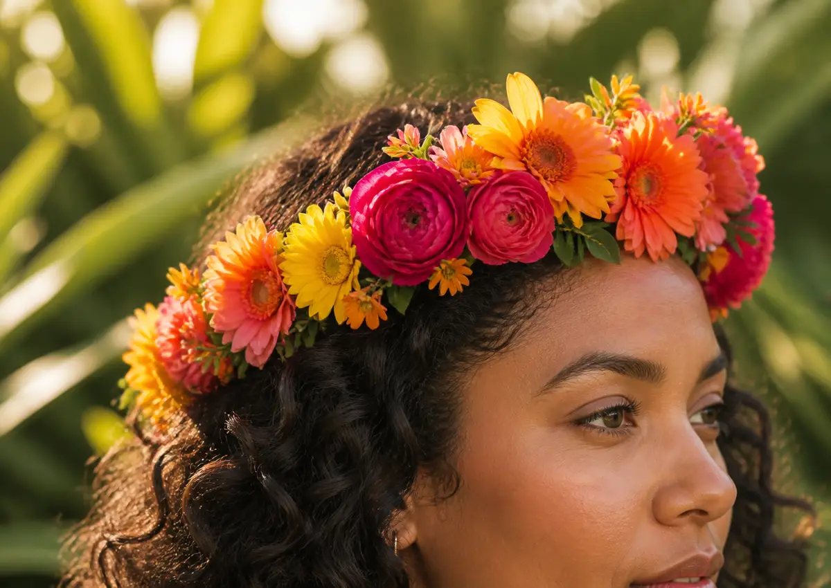 Concept image of a bright crown in coral, fuchsia, orange, and yellow