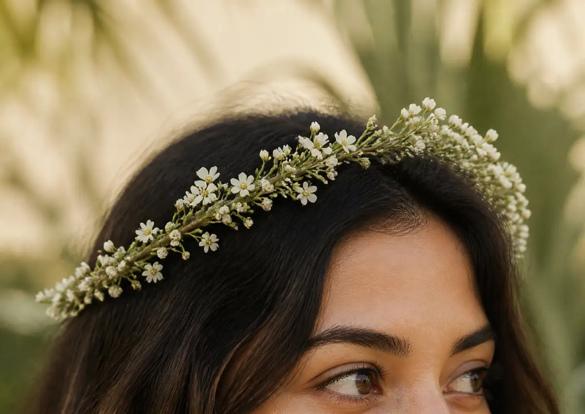 Concept image of a delicate crown with small white flowers