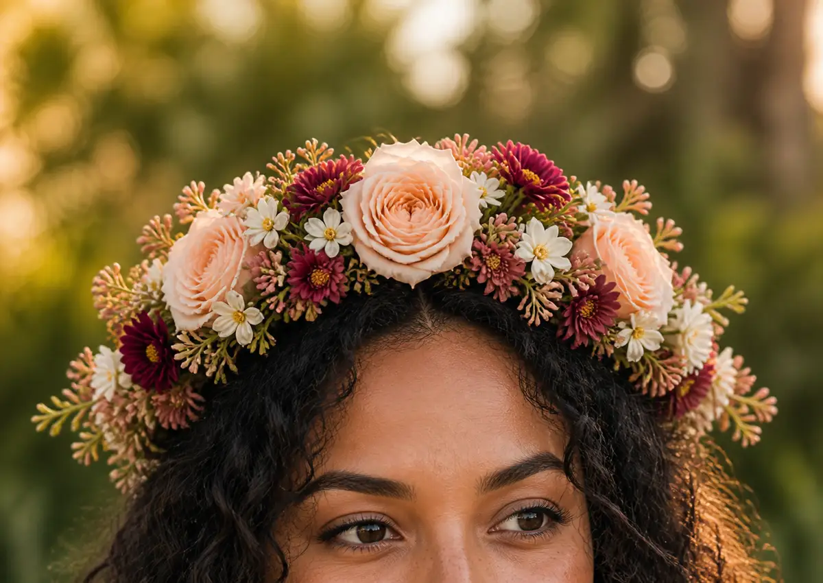 Concept image of a full crown in blush, ivory, and burgundy